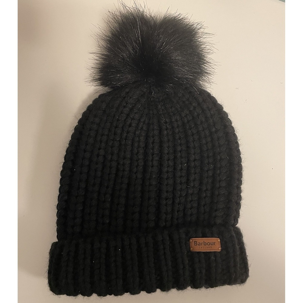Barbour Beanie Pom Hat Knit Black Winter Saltburn Logo Thick Luxury England‎